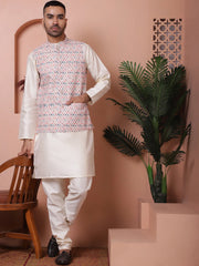 Floral Printed and Embroidered Nehru Jacket for Men-JOWC-4100Multi