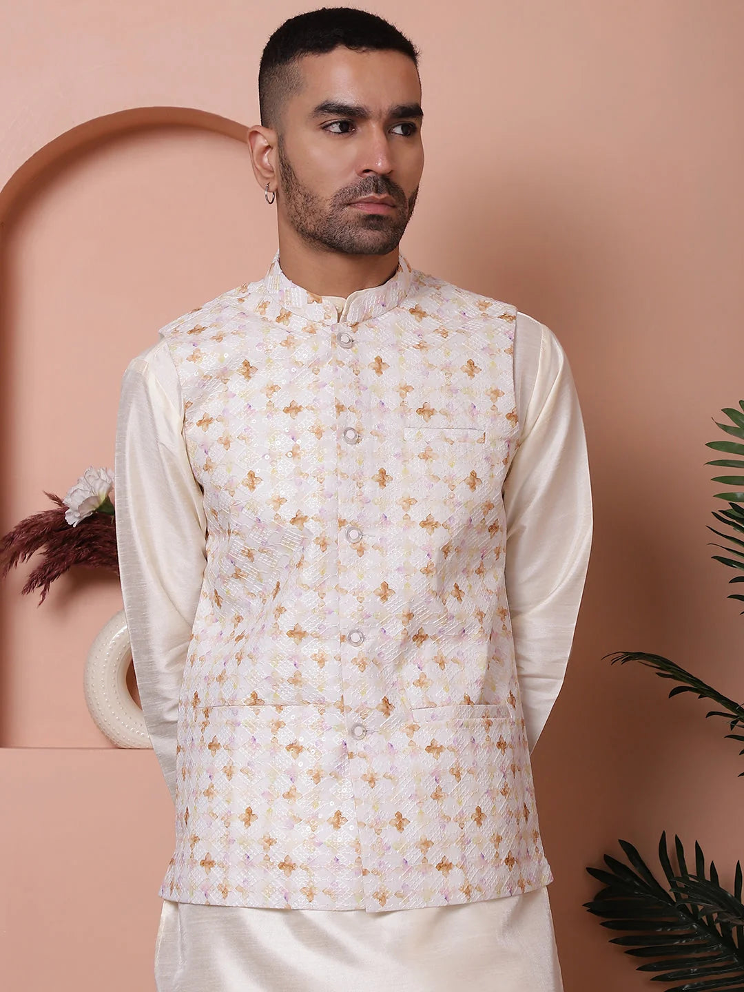 Off-White Floral Nehru Jacket - Nehru Jacket for Weddings