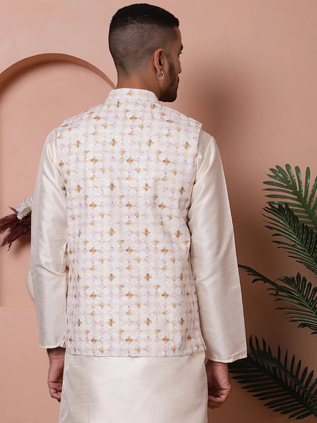 Off-White Floral Nehru Jacket - Nehru Jacket for Weddings
