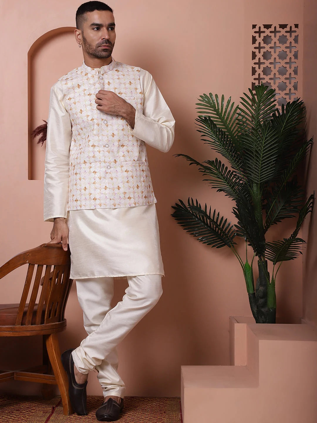 Off-White Floral Nehru Jacket - Nehru Jacket for Weddings