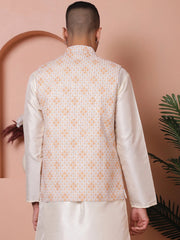 Floral Printed and Embroidered Nehru Jacket for Men-JOWC-4100Orange