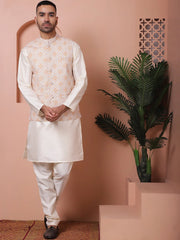 Floral Printed and Embroidered Nehru Jacket for Men-JOWC-4100Orange