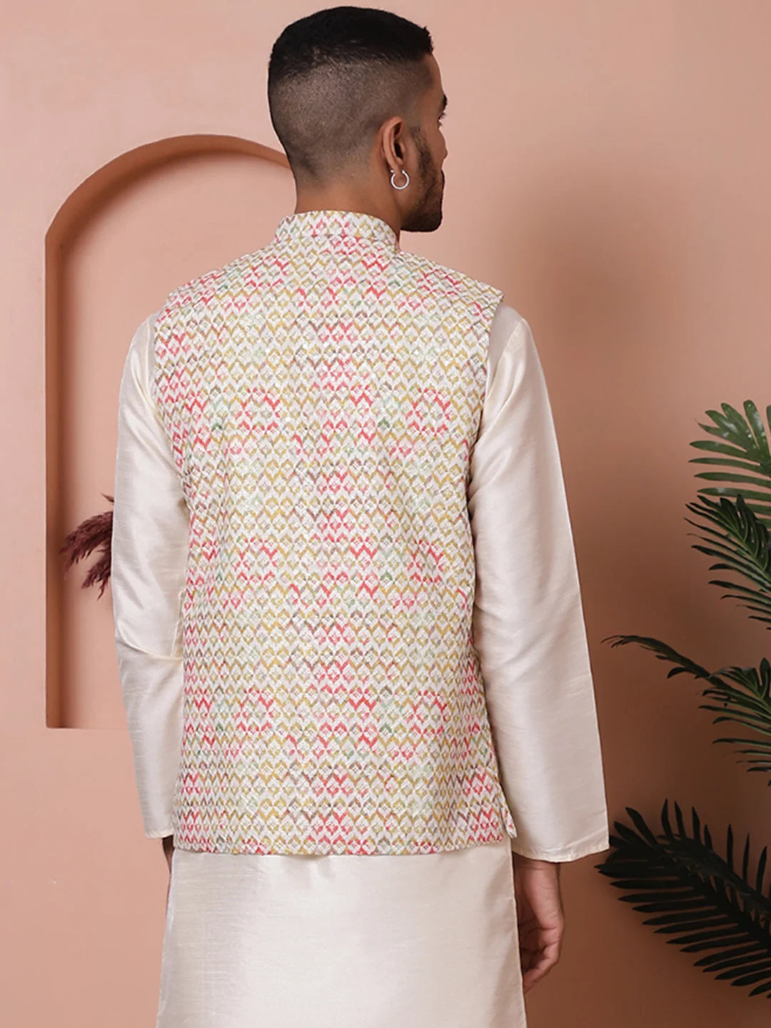 Yellow Floral Embroidered Nehru Jacket - Men's Ethnic Wear