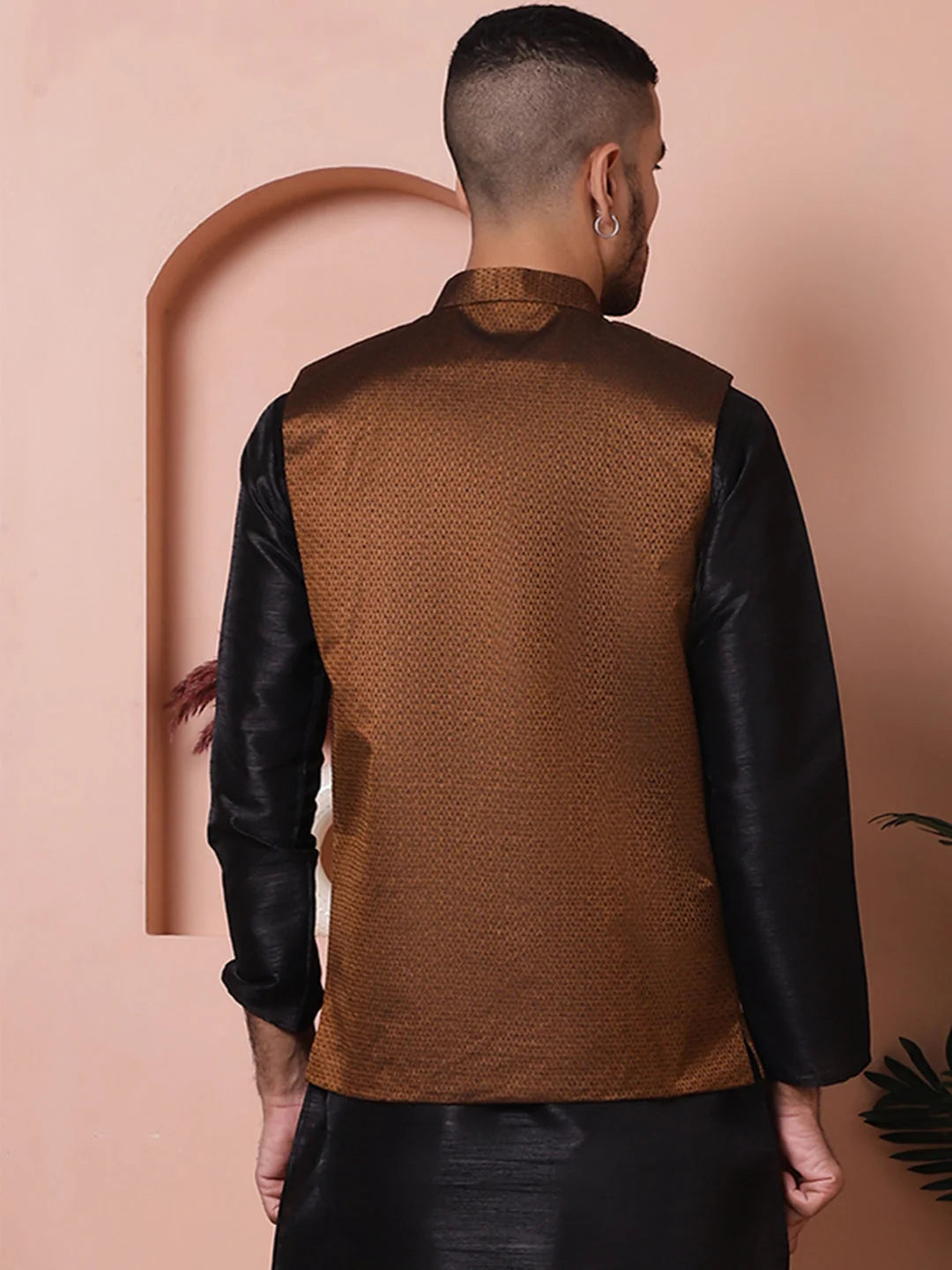 Golden Woven Nehru Jacket - Indian Nehru Jackets for Men
