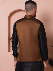 Woven Design Nehru Jacket for Men-JOWC-4101Golden