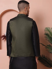 Woven Design Nehru Jacket for Men-JOWC-4101Olive