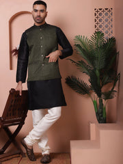 Woven Design Nehru Jacket for Men-JOWC-4101Olive