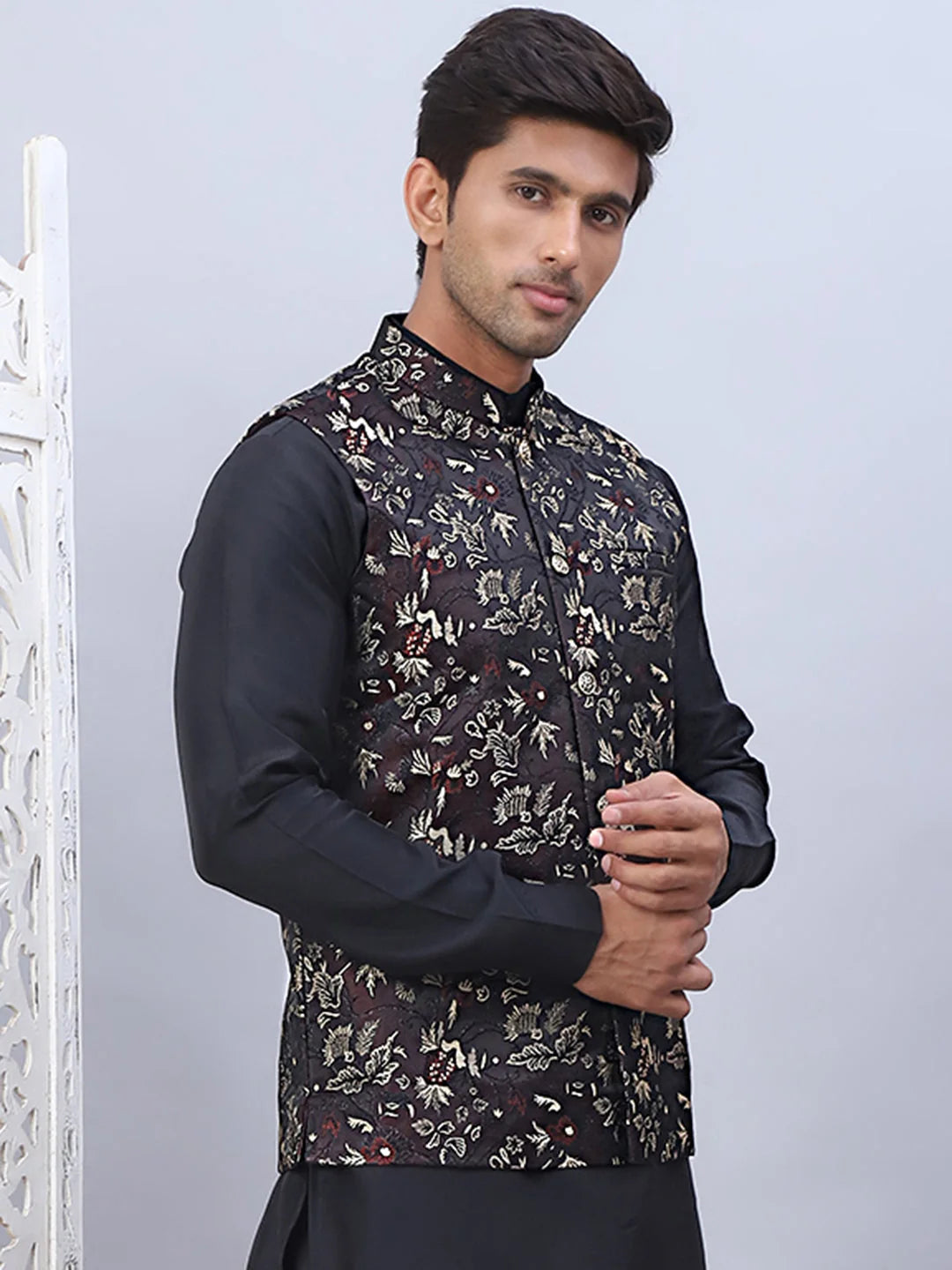 Maroon Embossed Silk Blend Modi Jacket | Nehru Jackets