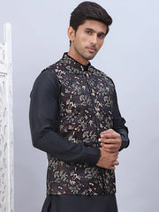 Embossed Silk Blend Nehru Jacket-JOWC-4102Maroon