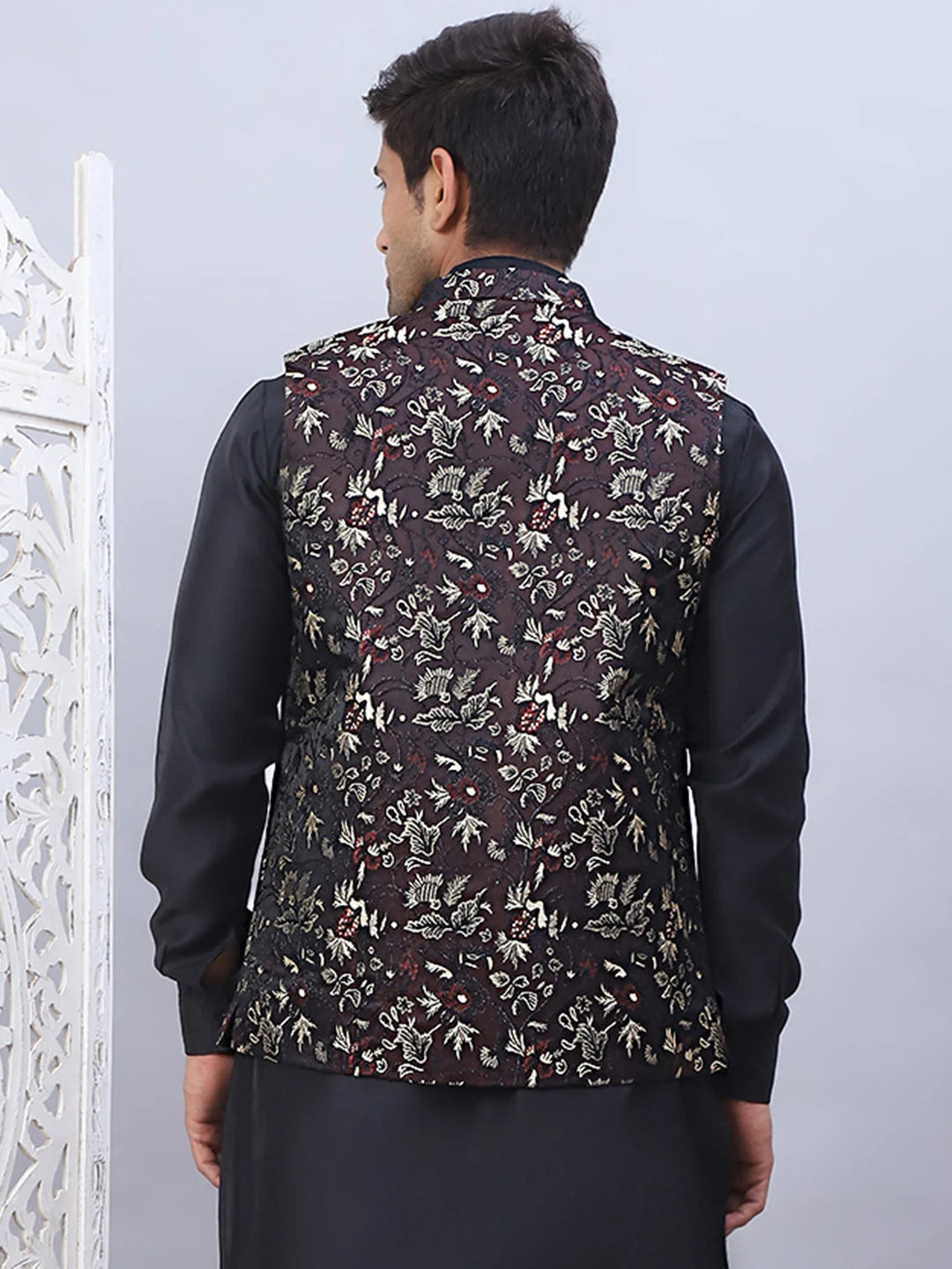 Maroon Embossed Silk Blend Modi Jacket | Nehru Jackets