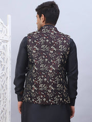 Embossed Silk Blend Nehru Jacket-JOWC-4102Maroon