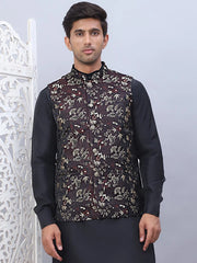 Embossed Silk Blend Nehru Jacket-JOWC-4102Maroon