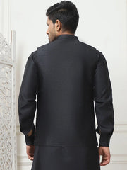 Embroidered Silk Blend Nehru Jacket-JOWC-4103Navy