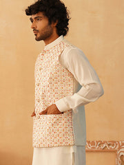 Embroidered With Sequin Silk Blend Nehru Jacket-JOWC-4104Multi