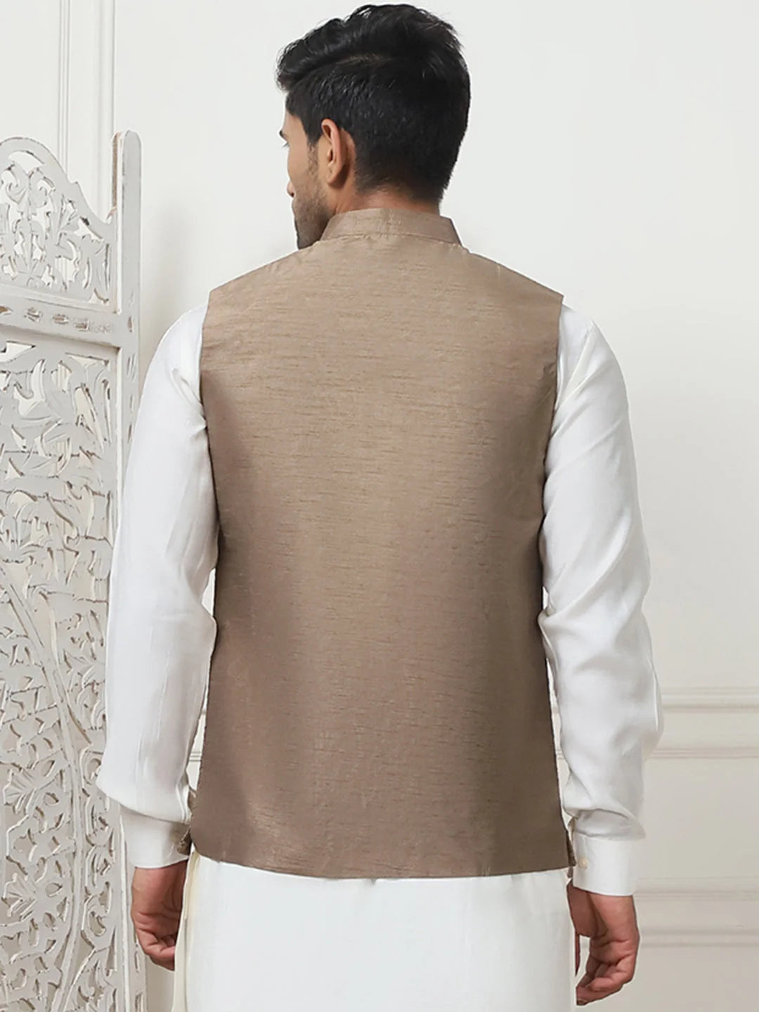 Bronze Sequin Silk Nehru Jacket | Indian Nehru Jackets Online