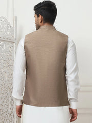 Embroidered With Sequin Silk Blend Nehru Jacket-JOWC-4105Bronze