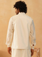 Embroidered With Sequin Silk Blend Nehru Jacket-JOWC-4105White
