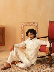 Embroidered With Sequin Silk Blend Nehru Jacket-JOWC-4105White