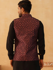 Embroidered Silk Blend Nehru Jacket-JOWC-4106Coral
