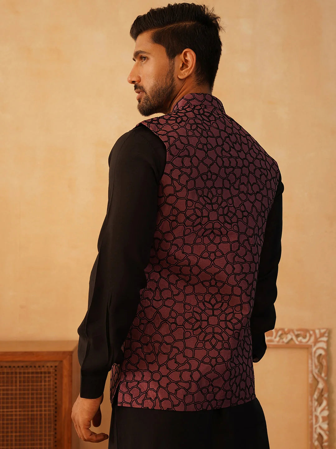 Coral Embroidered Silk Blend Nehru Jacket | Men's Ethnic Wear