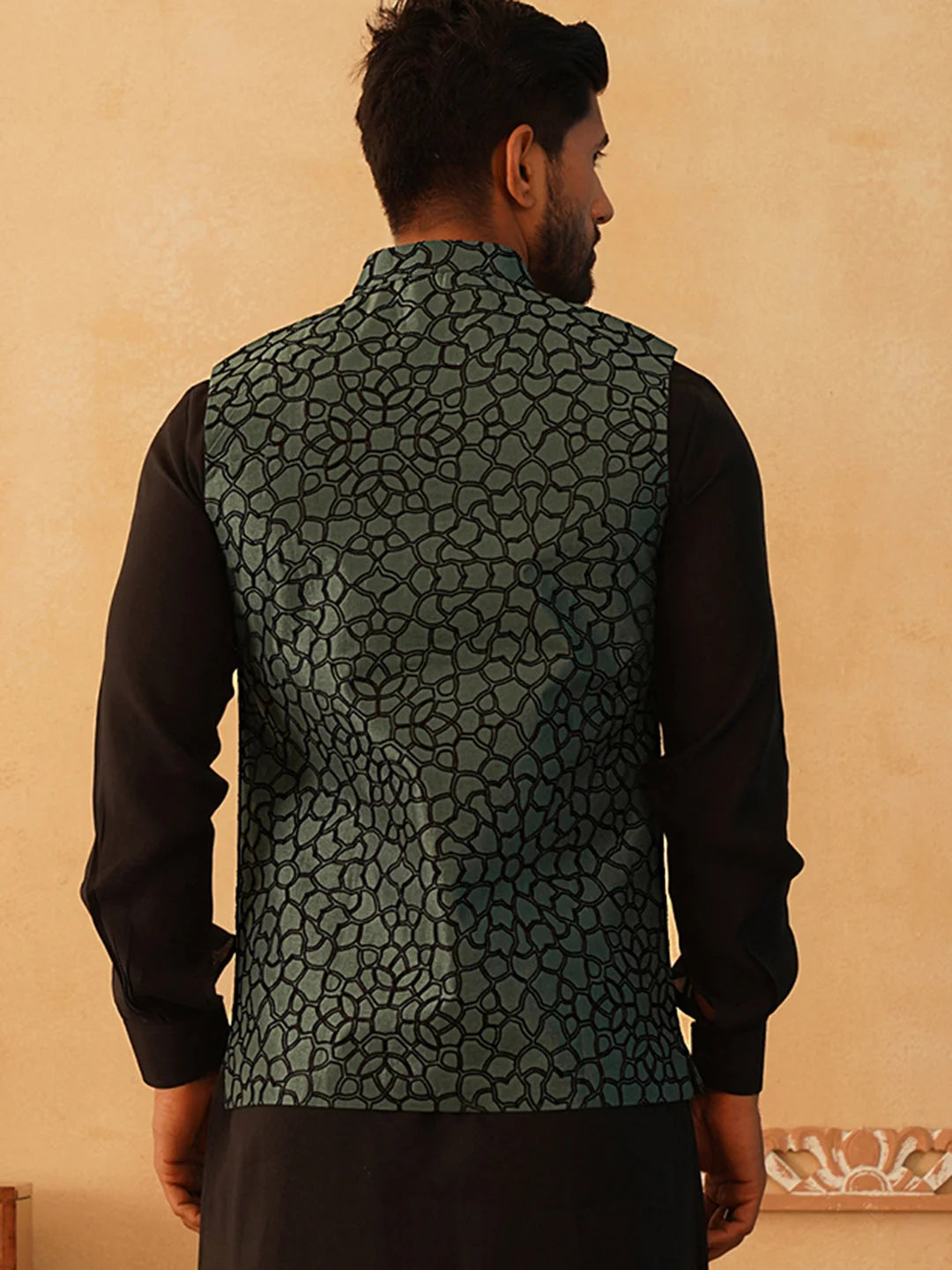 Teal Embroidered Silk Blend Nehru Jacket | Modi Jacket
