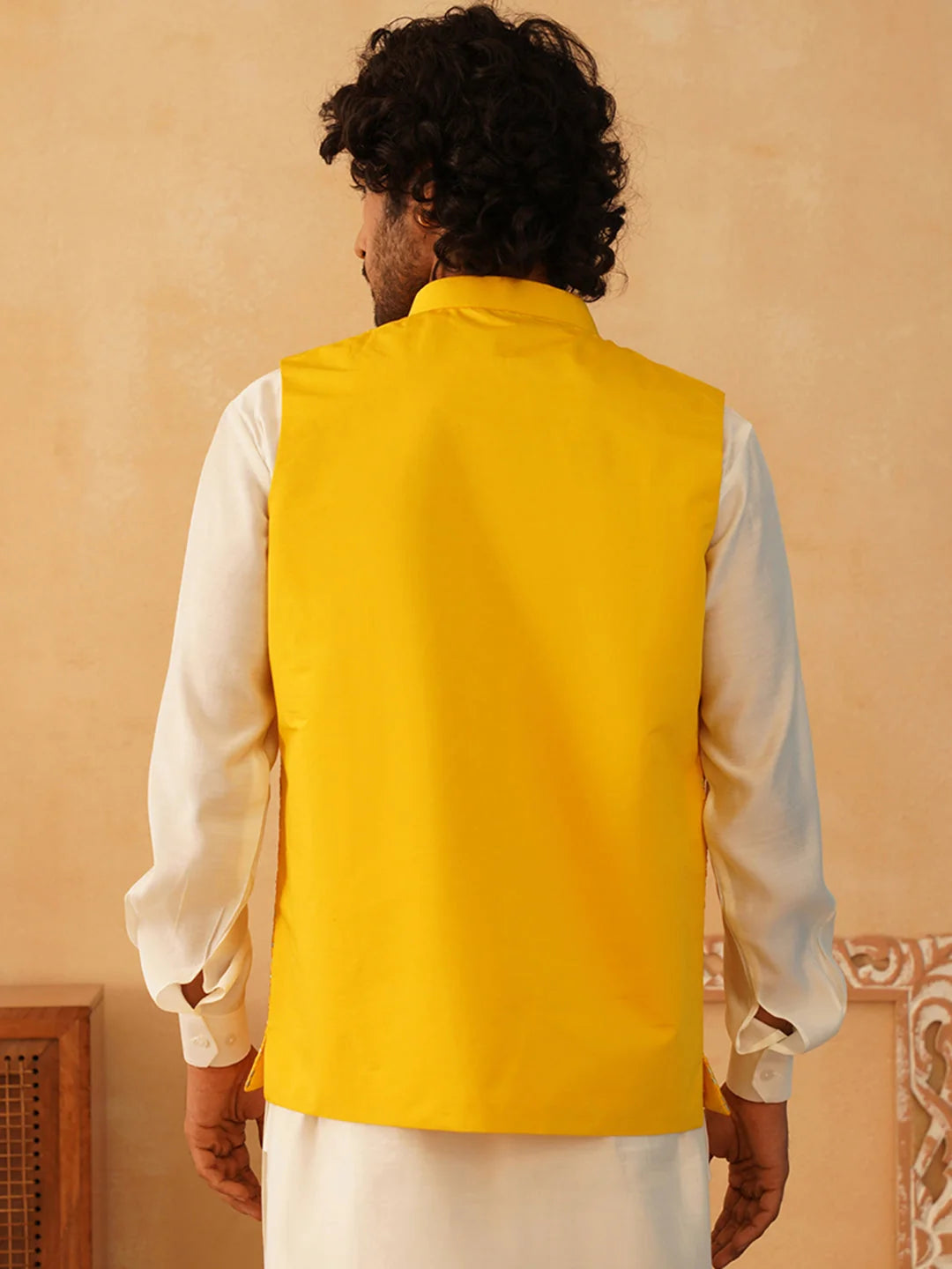 Yellow Embroidered Silk Blend Nehru Jacket | Nehru Collar