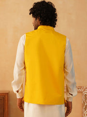 Embroidered Silk Blend Nehru Jacket-JOWC-4107Yellow