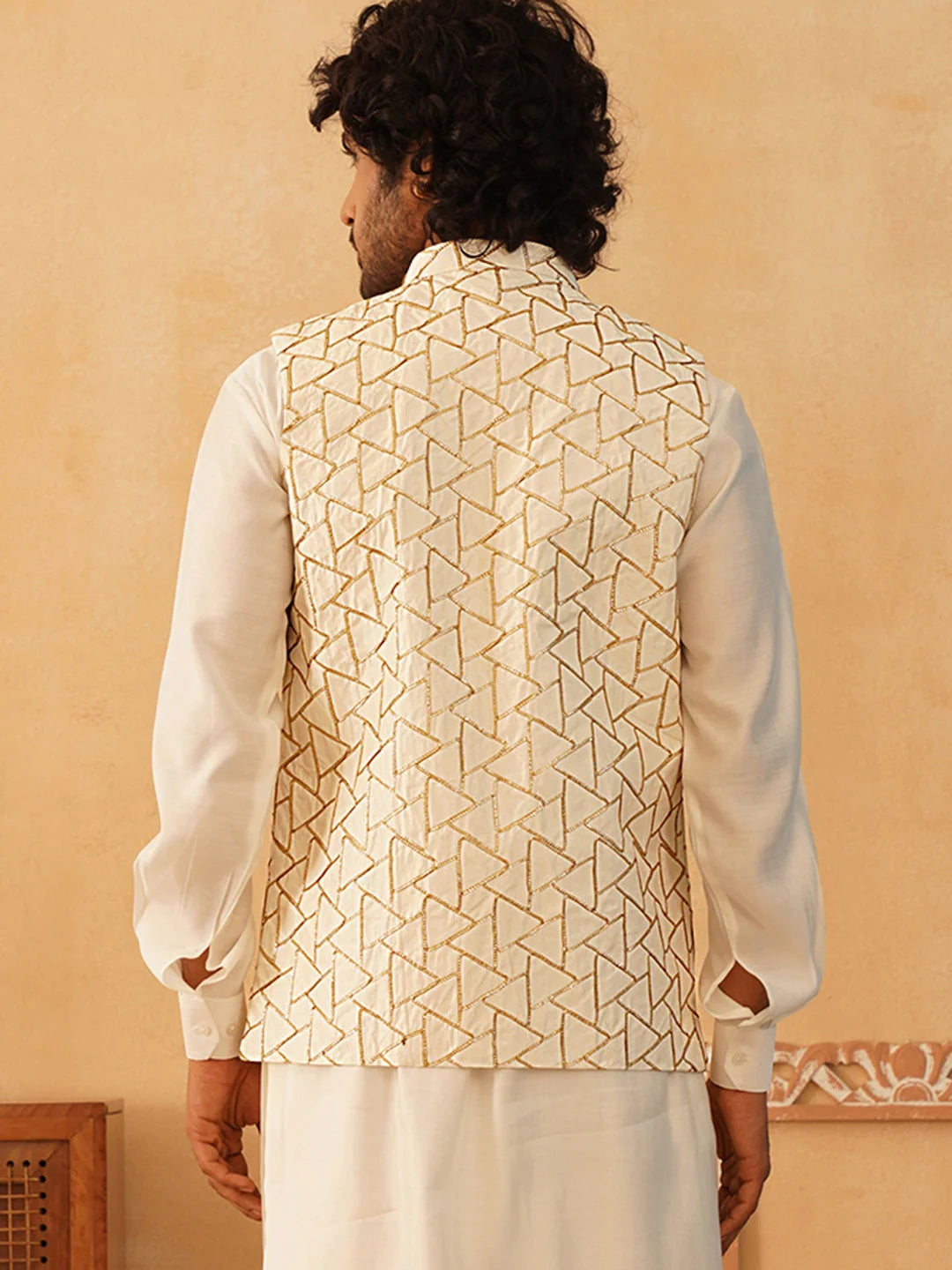 Cream Embroidered Silk Blend Nehru Jacket | Modi Jacket