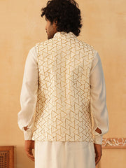 Embroidered Silk Blend Nehru Jacket-JOWC-4109Cream