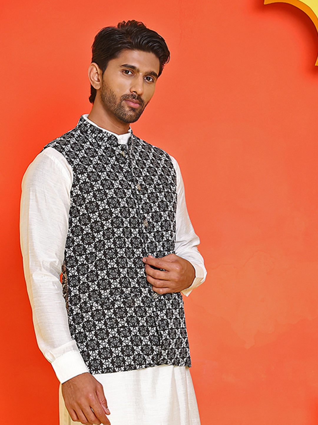 DesiQlo Men Embroidered Men Waistcoat Nehru Jacket - Bl - JOWC_4110Bla