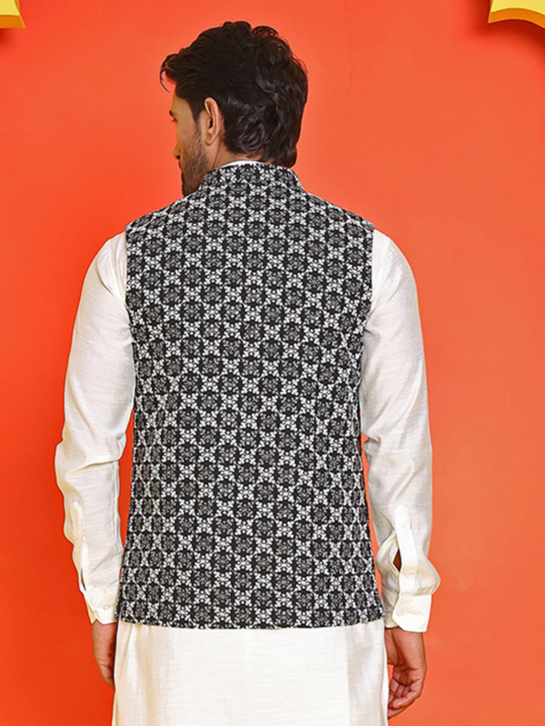 DesiQlo Men Embroidered Men Waistcoat Nehru Jacket - Bl - JOWC_4110Bla
