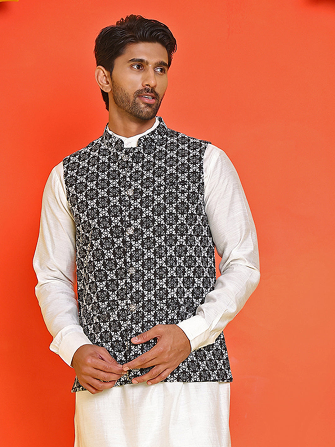 DesiQlo Men Embroidered Men Waistcoat Nehru Jacket - Bl - JOWC_4110Bla