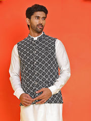 Embroidered Viscose Rayon Nehru Jacket ( JOWC 4110 Black )