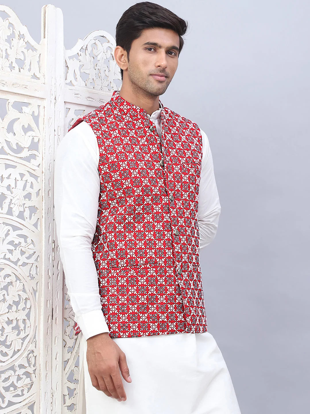 Maroon Cotton Embroidered Nehru Jacket | Indian Nehru Jackets