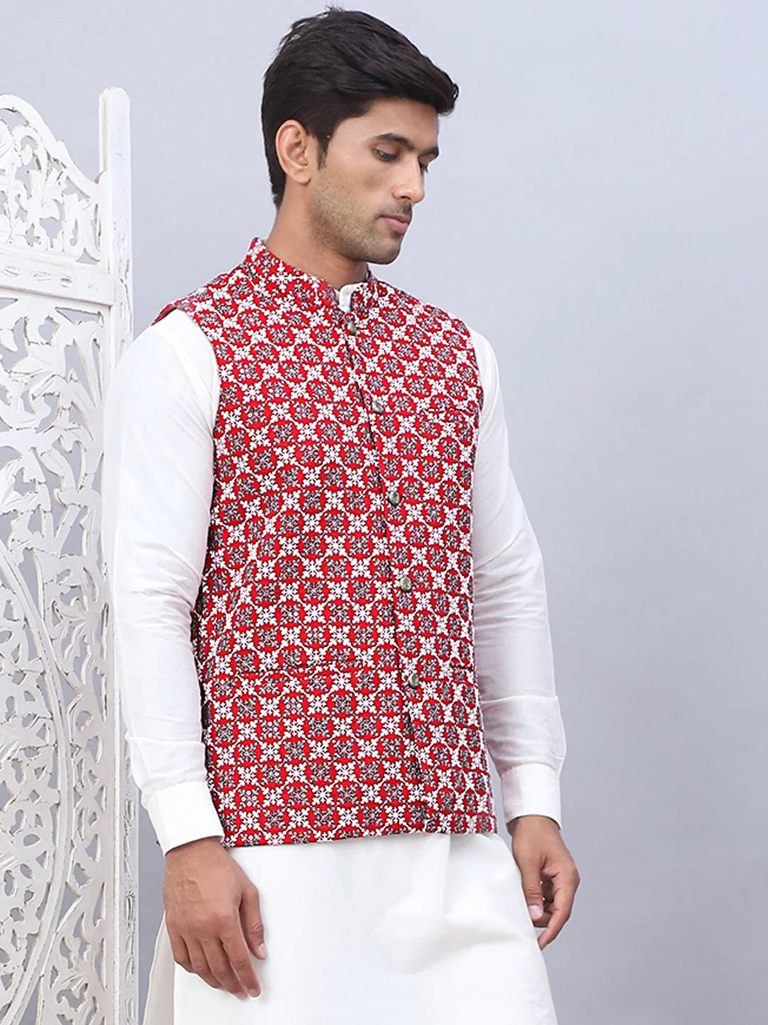 Maroon Cotton Embroidered Nehru Jacket | Indian Nehru Jackets