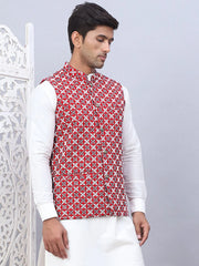 Embroidered Viscose Rayon Nehru Jacket-JOWC-4110Maroon