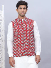 Embroidered Viscose Rayon Nehru Jacket-JOWC-4110Maroon