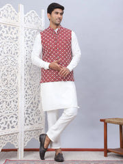Embroidered Viscose Rayon Nehru Jacket-JOWC-4110Maroon
