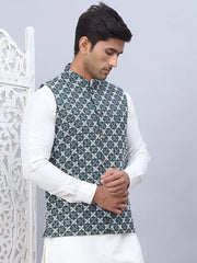 Embroidered Viscose Rayon Nehru Jacket-JOWC-4110Olive