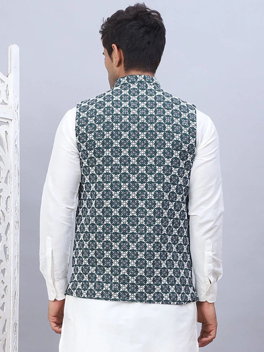 Olive Embroidered Cotton Nehru Jacket | Men's Ethnic Wear