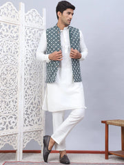 Embroidered Viscose Rayon Nehru Jacket-JOWC-4110Olive
