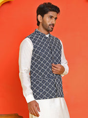 Embroidered Viscose Rayon Nehru Jacket ( JOWC 4110 Peacock )
