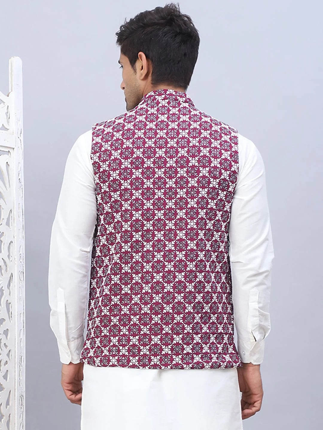 Purple Embroidered Viscose Rayon Nehru Jacket | Modi Jacket