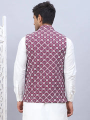 Embroidered Viscose Rayon Nehru Jacket-JOWC-4110Purple