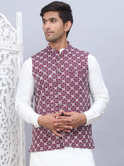 Embroidered Viscose Rayon Nehru Jacket-JOWC-4110Purple