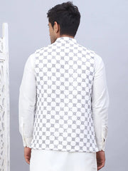 Embroidered Viscose Rayon Nehru Jacket-JOWC-4110White