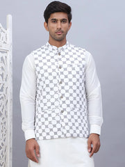Embroidered Viscose Rayon Nehru Jacket-JOWC-4110White