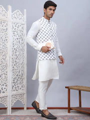 Embroidered Viscose Rayon Nehru Jacket-JOWC-4110White