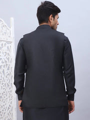 Embroidered Silk Blend Nehru Jacket-JOWC-4111Black