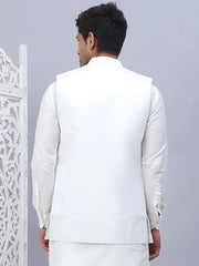 Embroidered Silk Blend Nehru Jacket-JOWC-4111White